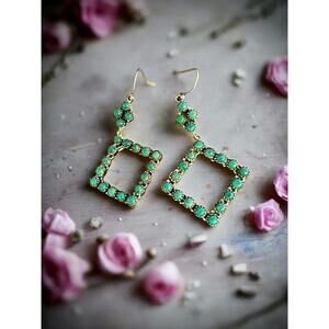 Turquoise Square Southwestern Dangle Sterling Silver Earrings 2”